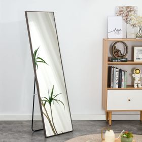 Black Solid Wood Frame Full-length Mirror, Dressing Mirror, Bedroom Home Porch, Decorative Mirror, Clothing Store, Floor Mounted Large Mirror (Color: Grey)