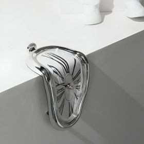 DALI Table Clock Melting Clock Wall Clock Table Decoration Holiday Christmas gifts (Color: Silver)